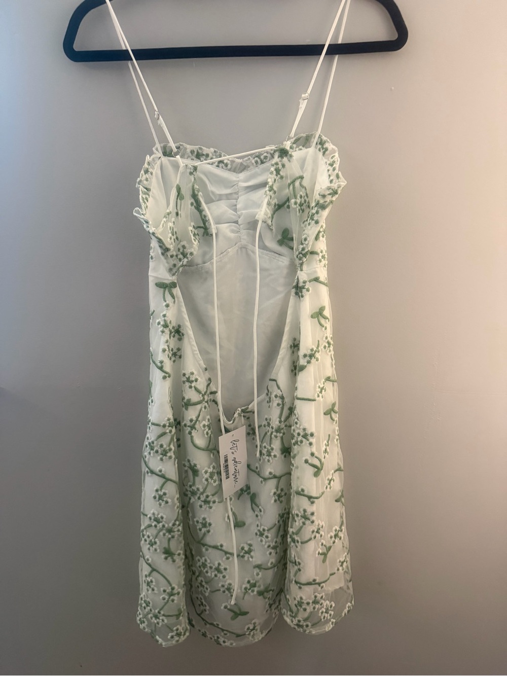 12th Tribe Mint Green Floral Lace Spaghetti Strap Mini Dress - Picture 4 of 5